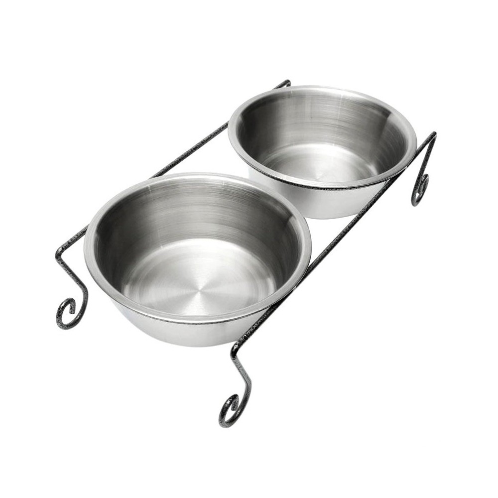 181295 Doppia ciotola per cani in acciaio con supporto rialzato 44 x 11 cm