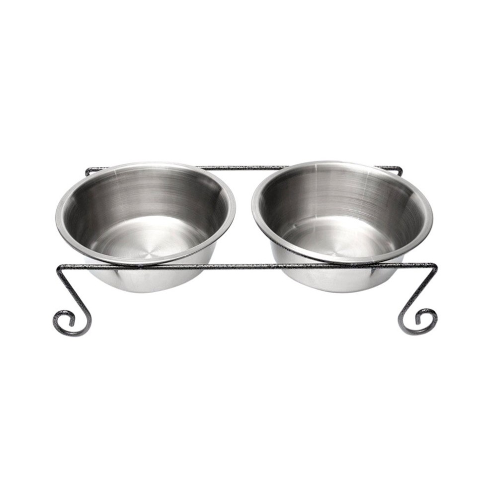 181295 Doppia ciotola per cani in acciaio con supporto rialzato 44 x 11 cm