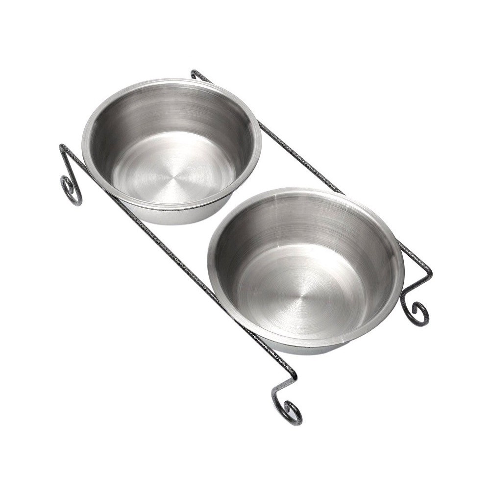 181295 Doppia ciotola per cani in acciaio con supporto rialzato 44 x 11 cm