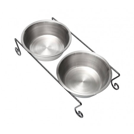 181295 Doppia ciotola per cani in acciaio con supporto rialzato 44 x 11 cm