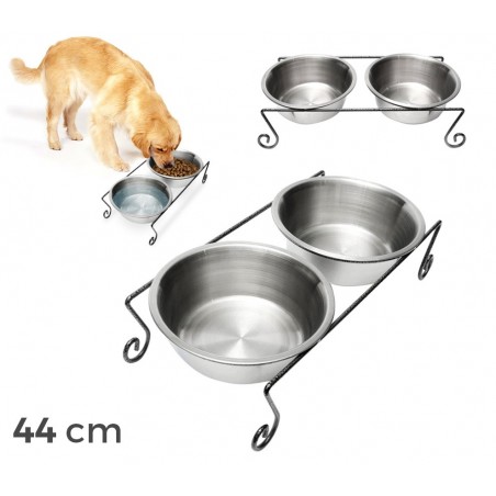 181295 Doppia ciotola per cani in acciaio con supporto rialzato 44 x 11 cm