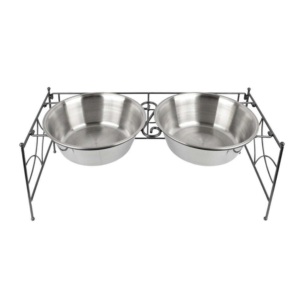 521029 Doppia ciotola per cani in acciaio con supporto rialzato 53 x 22 cm
