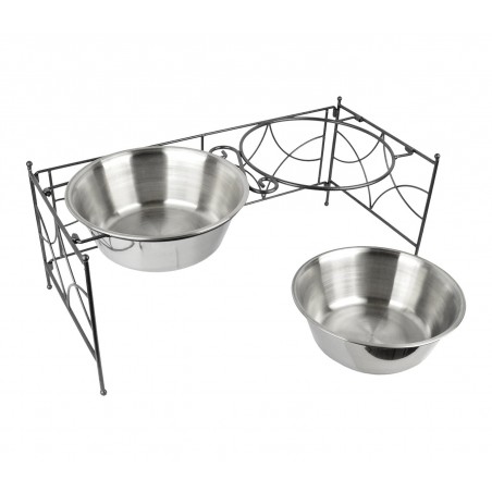 521029 Doppia ciotola per cani in acciaio con supporto rialzato 53 x 22 cm