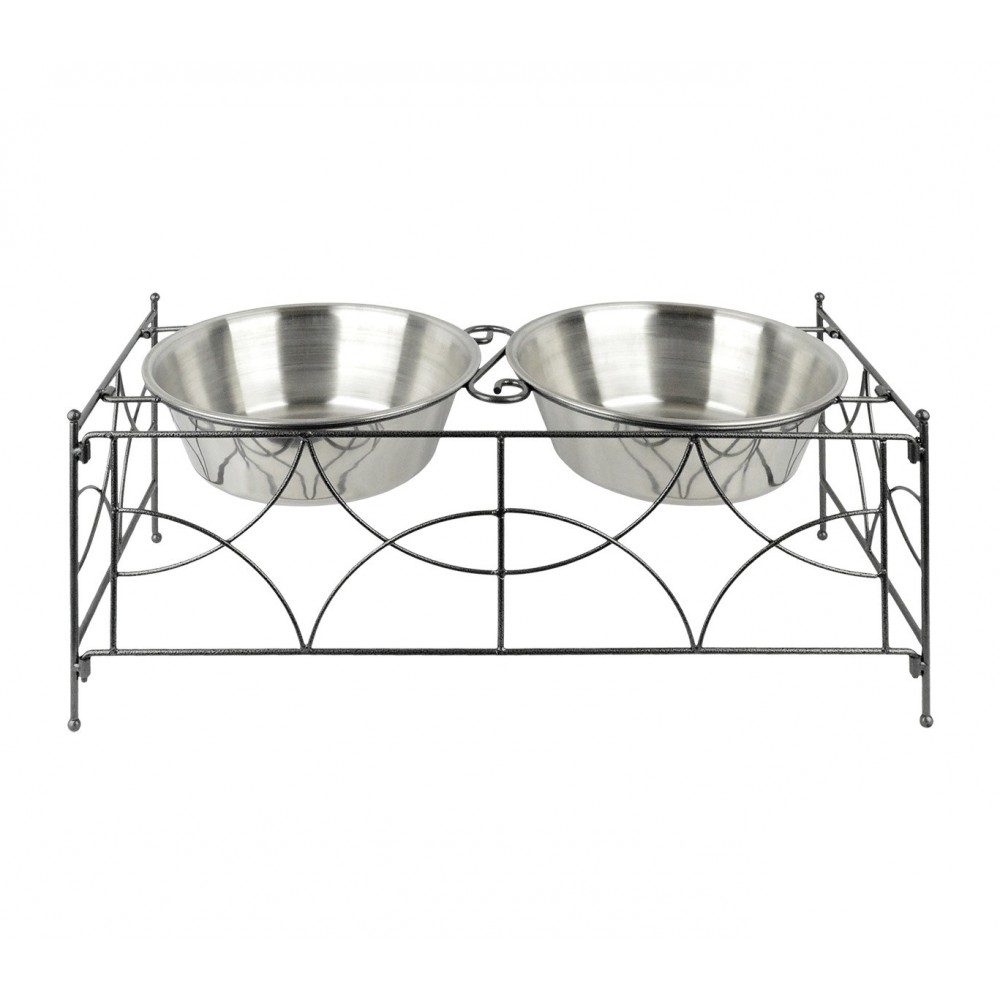 521029 Doppia ciotola per cani in acciaio con supporto rialzato 53 x 22 cm