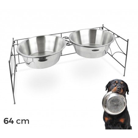 133587 Doppia ciotola per cani in acciaio con supporto rialzato 64 x 26 cm