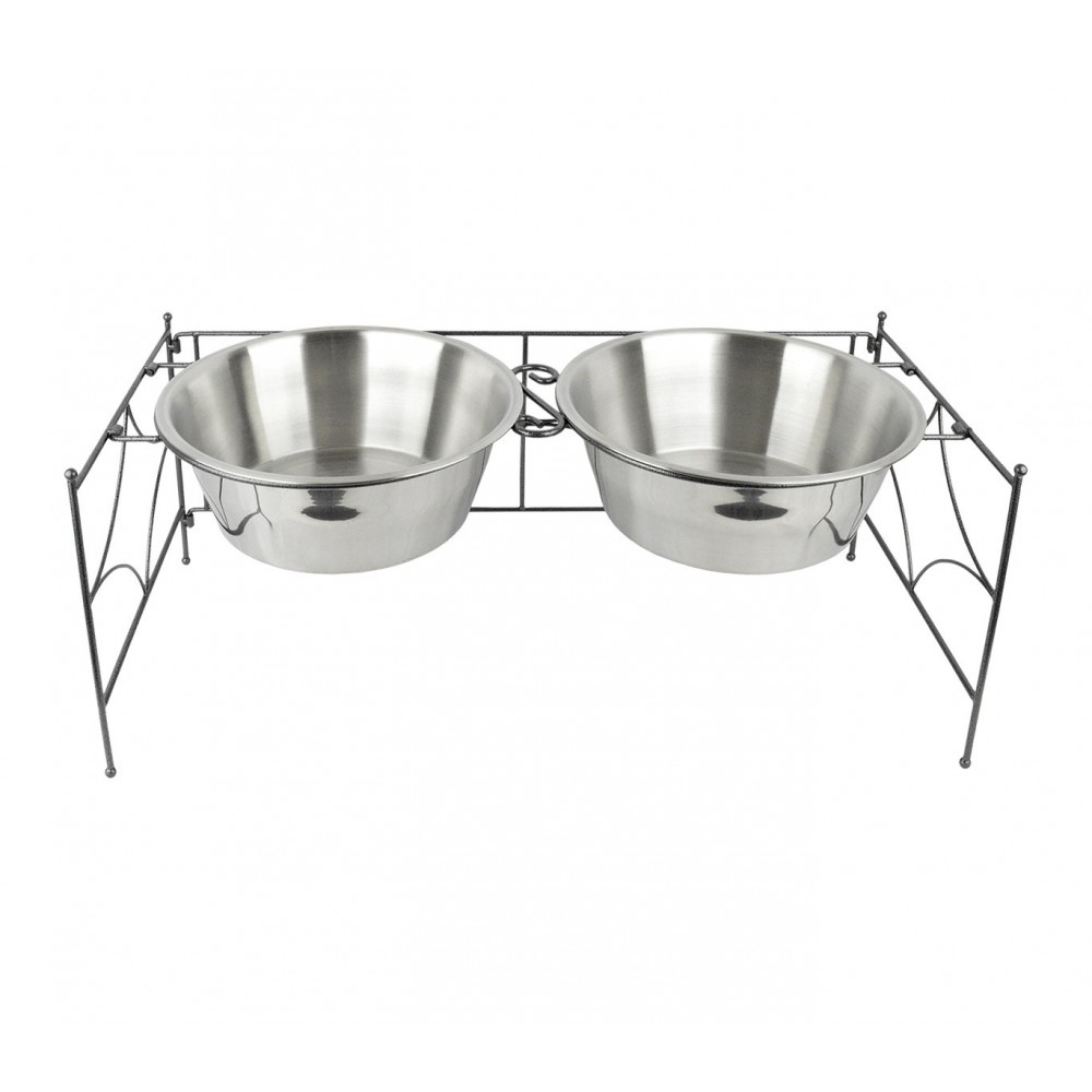 133587 Doppia ciotola per cani in acciaio con supporto rialzato 64 x 26 cm