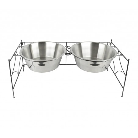 133587 Doppia ciotola per cani in acciaio con supporto rialzato 64 x 26 cm