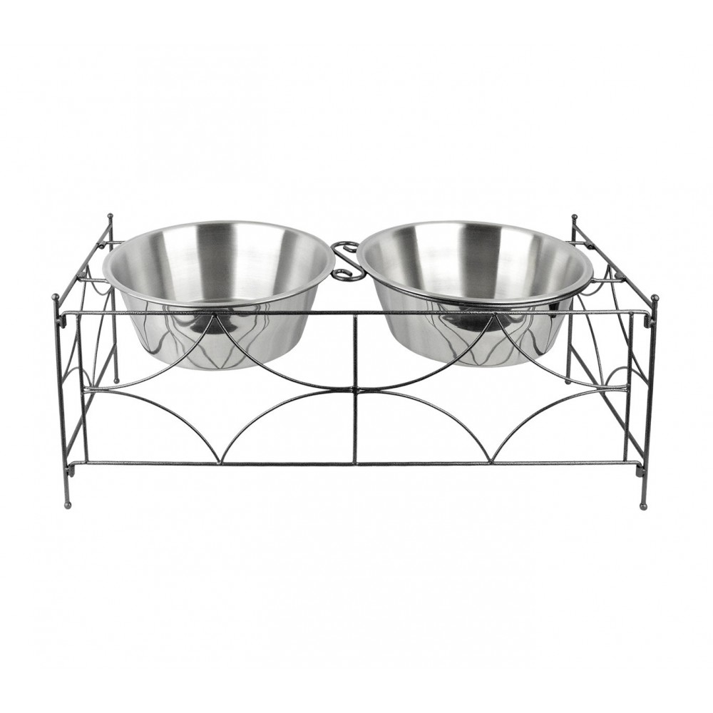 133587 Doppia ciotola per cani in acciaio con supporto rialzato 64 x 26 cm