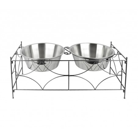 133587 Doppia ciotola per cani in acciaio con supporto rialzato 64 x 26 cm