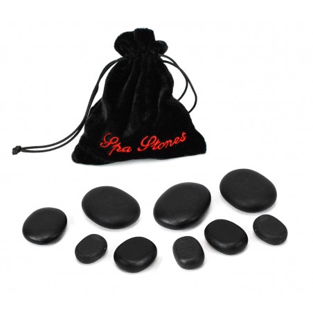 24-0022 Set di 9 pietre riscaldanti per massaggio con sacchetto in velluto 