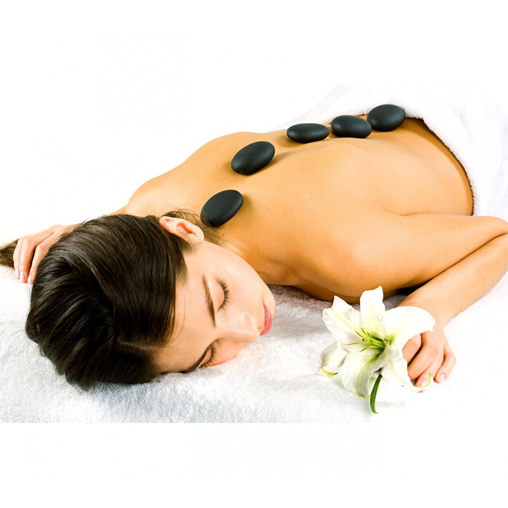 24-0022 Set di 9 pietre riscaldanti per massaggio con sacchetto in velluto 