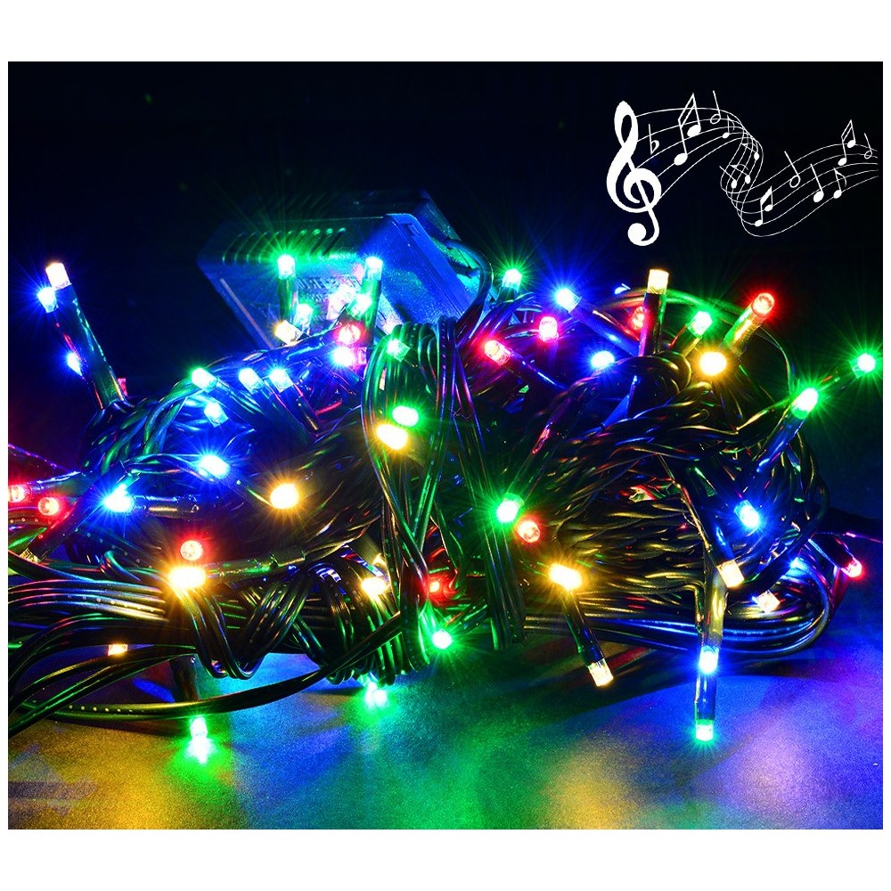 467080 Luci natalizie 100 led multicolor con effetto sonoro 8 melodie da interno
