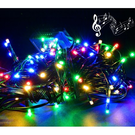 467080 Luci natalizie 100 led multicolor con effetto sonoro 8 melodie da interno