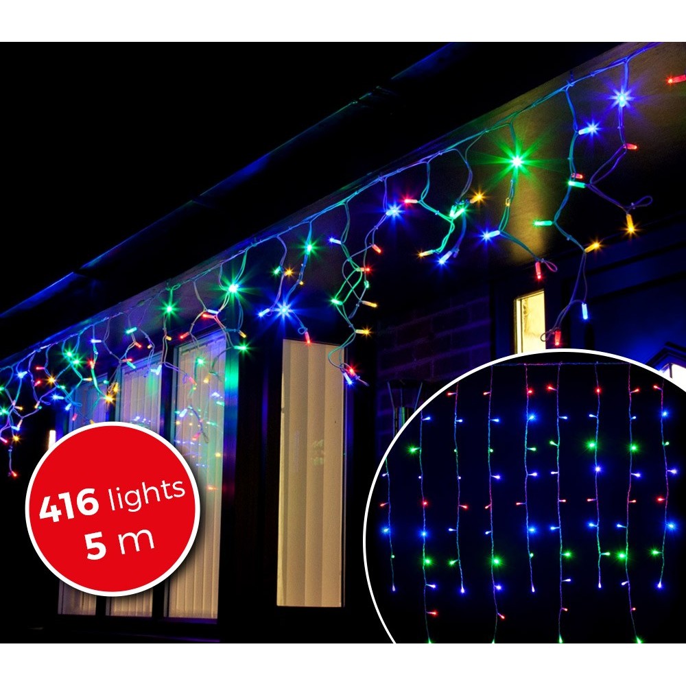 031434 Luci natalizie a tenda 416 luci multicolor con giochi di luci da interno