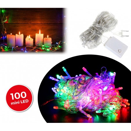 498831 Luci natalizie 100 luci led multicolore 8 giochi di luci cavo Trasparente