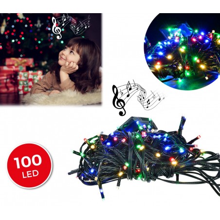 467080 Luci natalizie 100 led MULTICOLOR con effetto sonoro 8 melodie cavo Verde