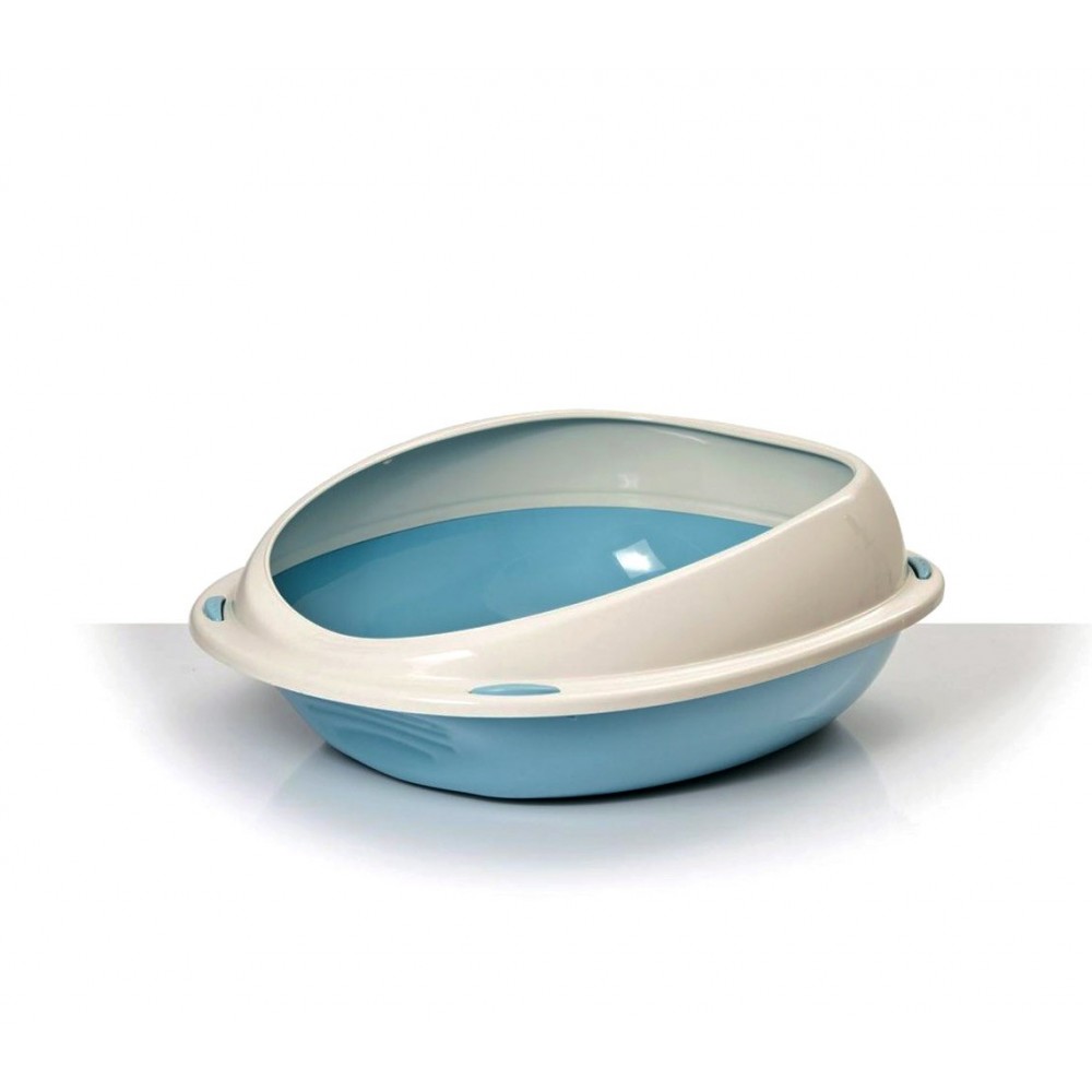10533 Lettiera scoperta per gatti SHUTTLE con bordi rialzati salva sporco 57cm Celeste