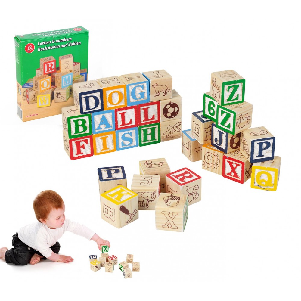 98304 Playset pedagogico in legno cubi con animali lettere e numeri 3x3cm