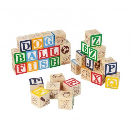 98304 Playset pedagogico in legno cubi con animali lettere e numeri 3x3cm