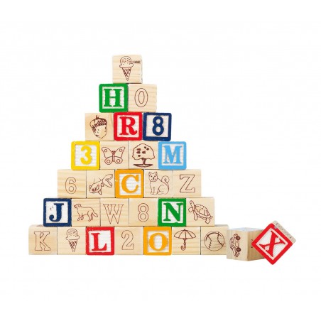 98304 Playset pedagogico in legno cubi con animali lettere e numeri 3x3cm