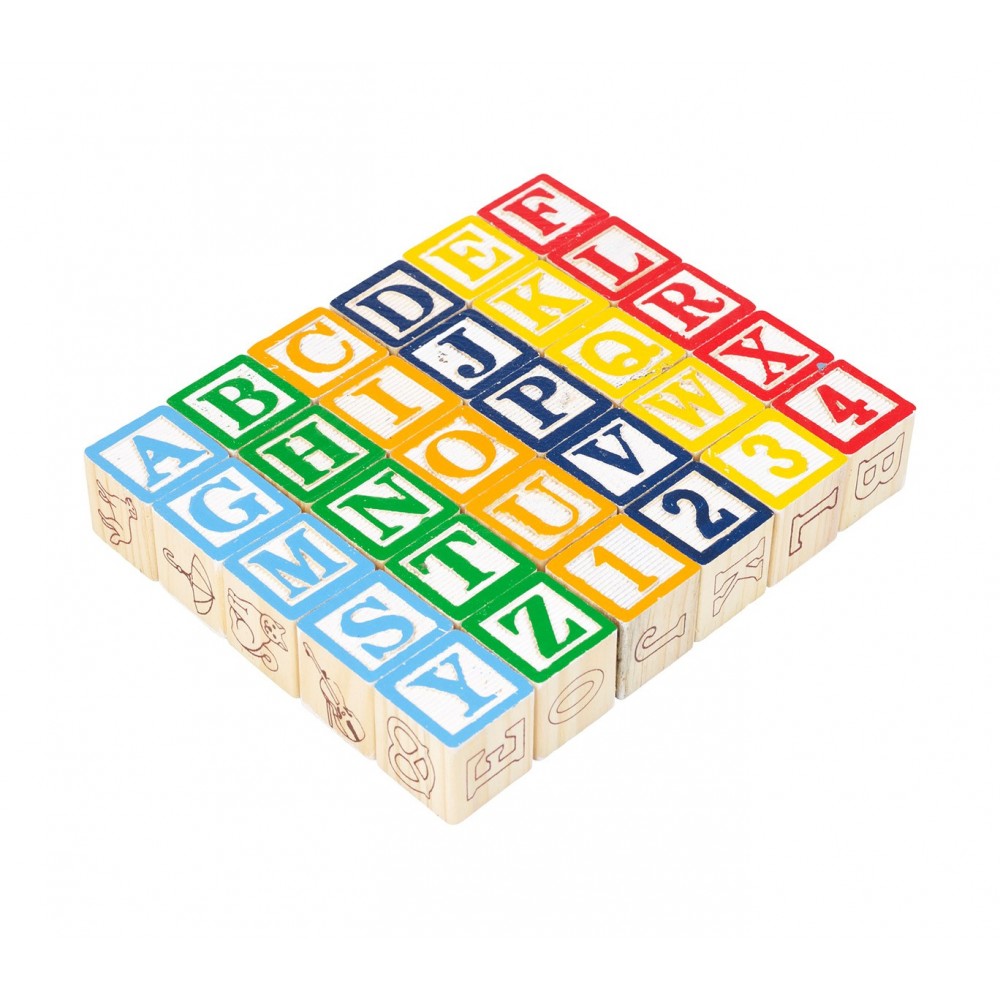 98304 Playset pedagogico in legno cubi con animali lettere e numeri 3x3cm