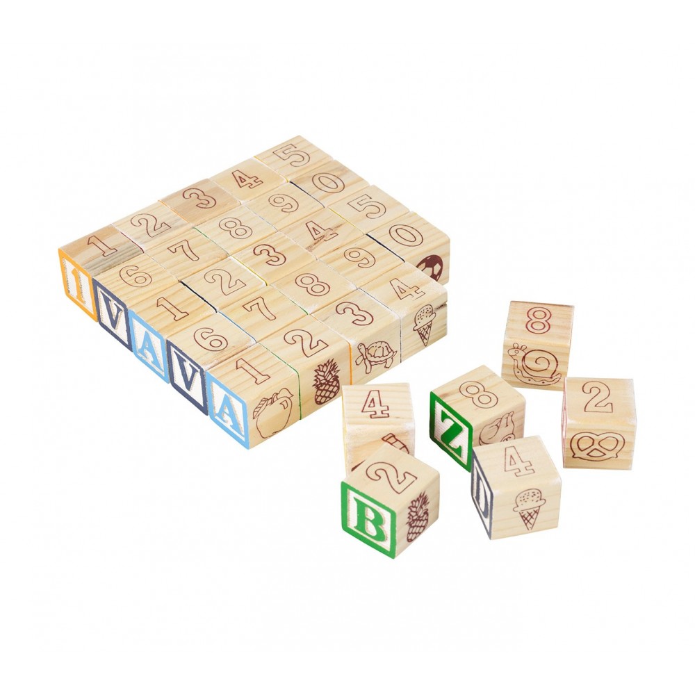 98304 Playset pedagogico in legno cubi con animali lettere e numeri 3x3cm