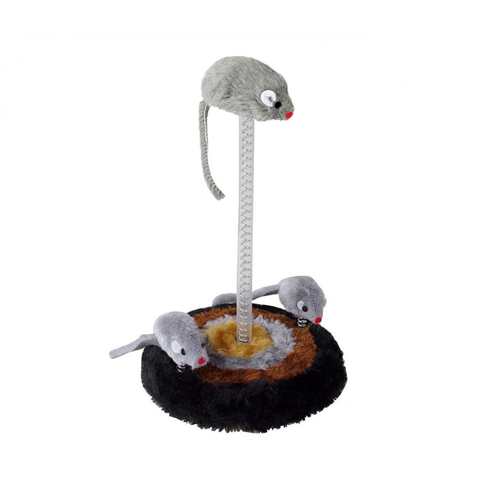 15971 Gioco per gatti base tiragraffi rivestita in peluche topini oscillanti