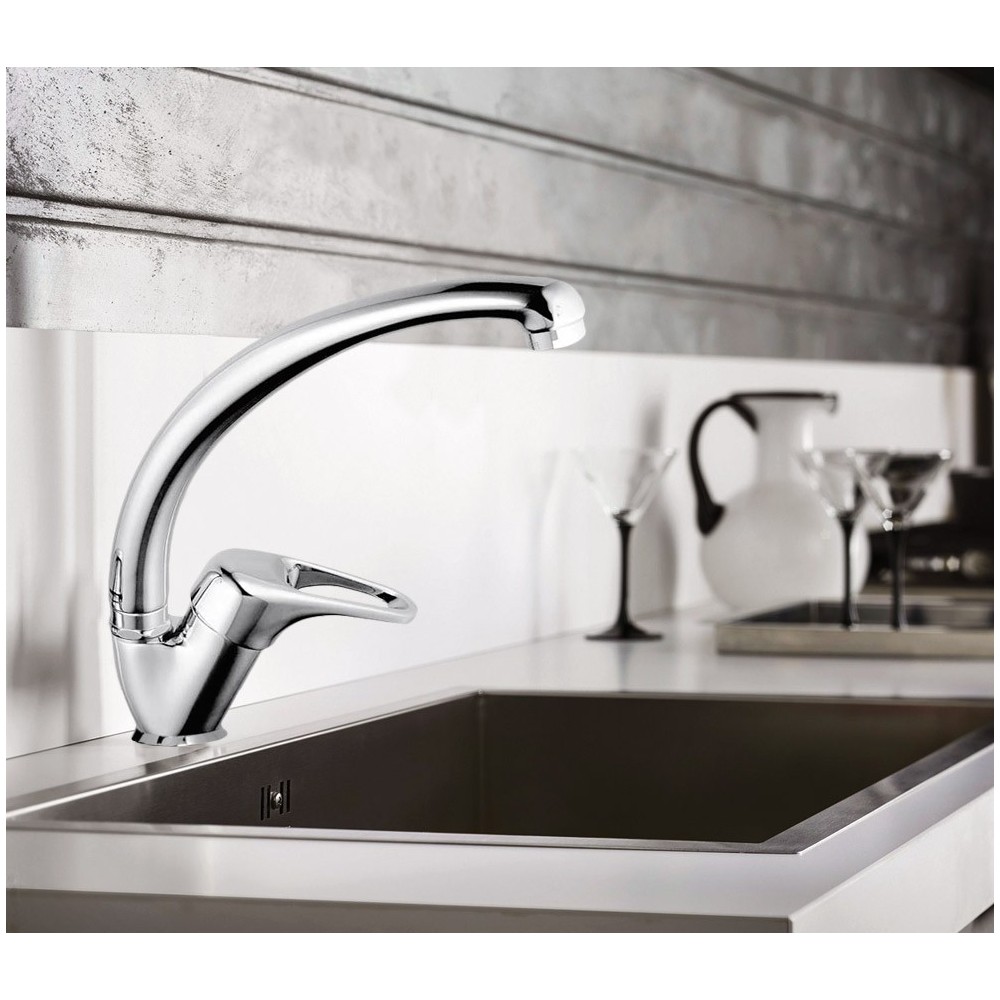 Miscelatore da cucina rubinetto acciaio cromato mod. canna alta