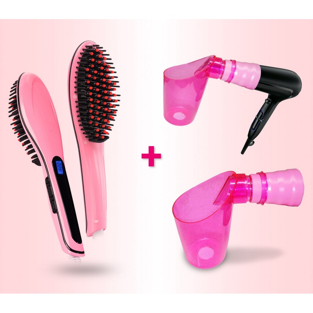 2528 Set beccuccio diffusore capelli mossi + spazzola lisciante elettrica