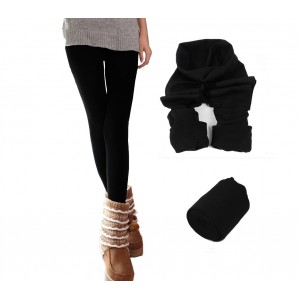 Set 5 leggings donna effetto termico interno felpato elasticizzato vari colori 2