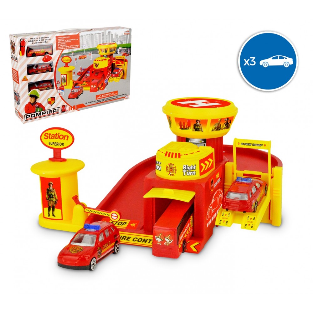 103623 Playset stazione dei pompieri garage 3 auto con accessori e adesivi