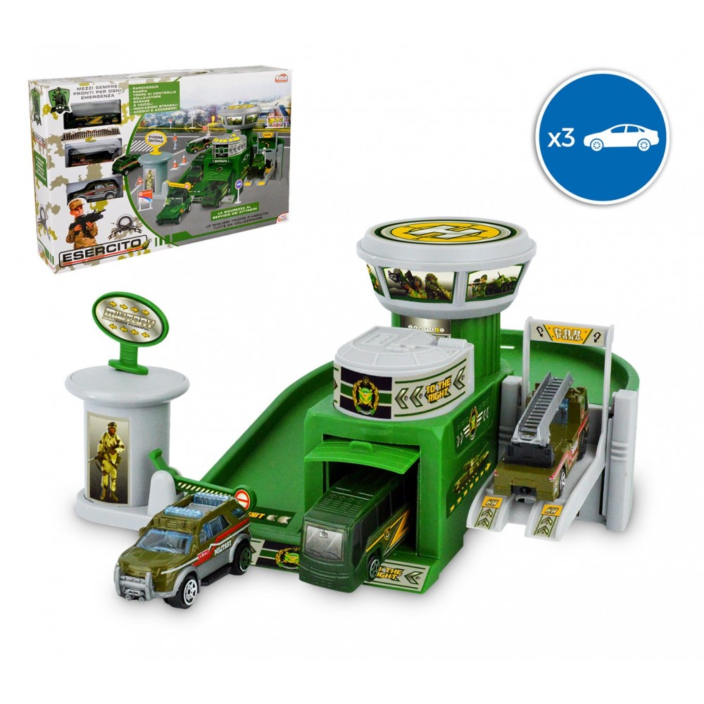 103624 Playset quartier generale dell'esercito garage 3 auto accessori e adesivi