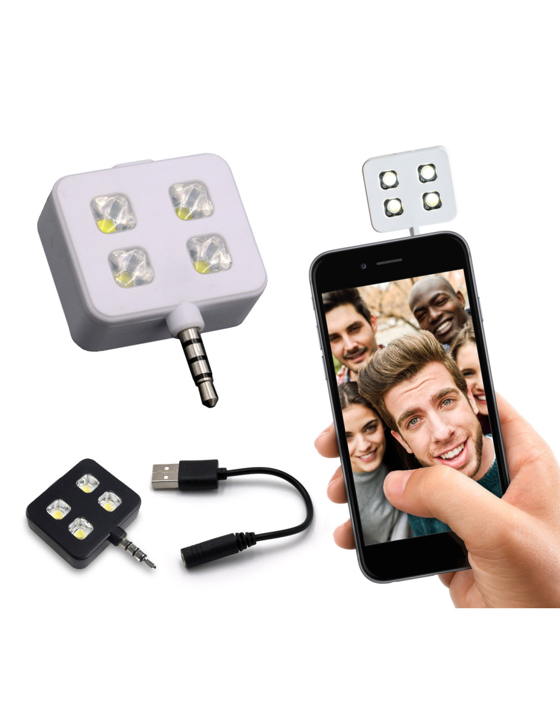 221791 Mini flash 4 led per selfie compatibile con Samsung e Apple