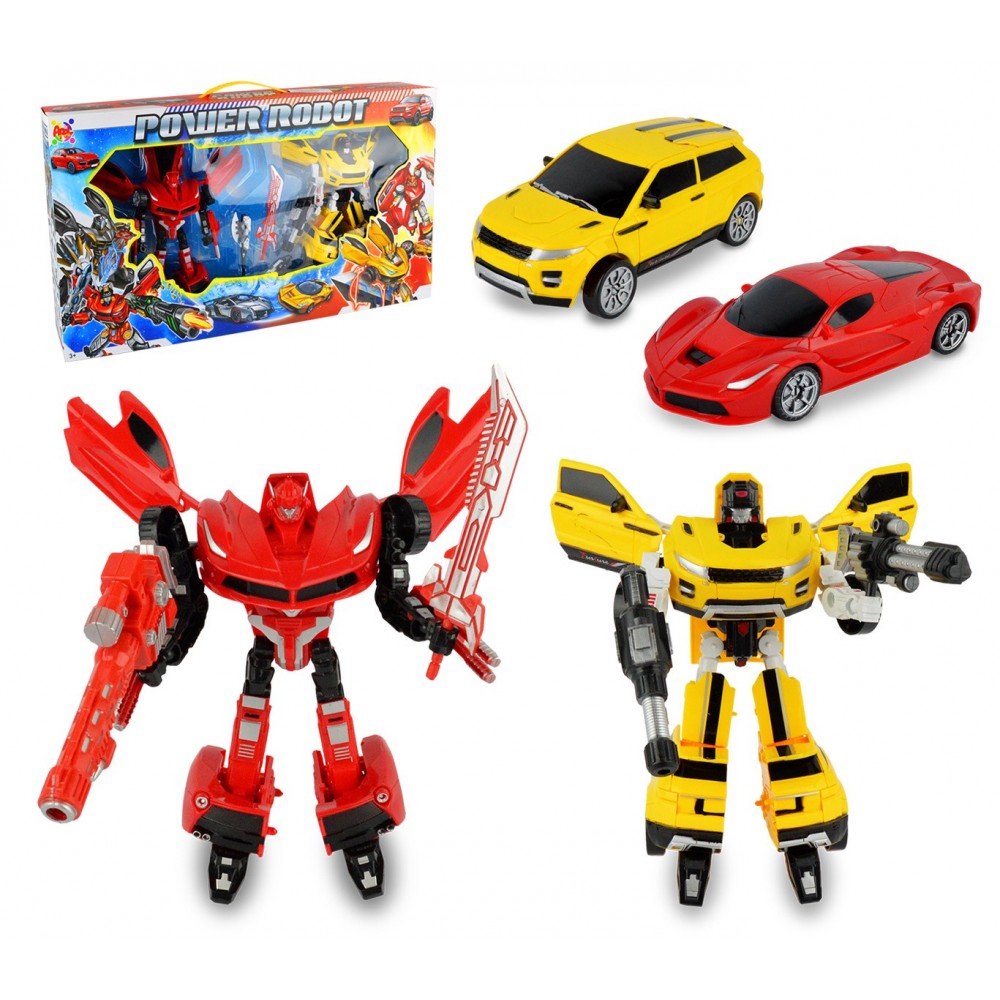 874154 Power robot trasformabili in automobile 2 modelli giallo rosso