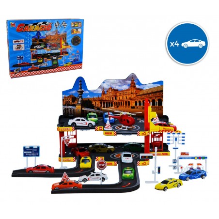 36602 Garage delle macchinine 2 piani in scala 7:16 con 3 macchine 1 elicottero
