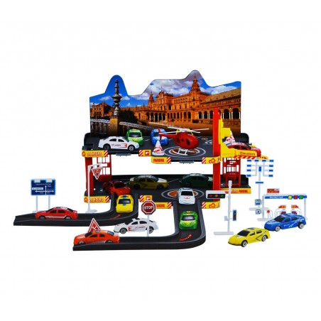 36602 Garage delle macchinine 2 piani in scala 7:16 con 3 macchine 1 elicottero