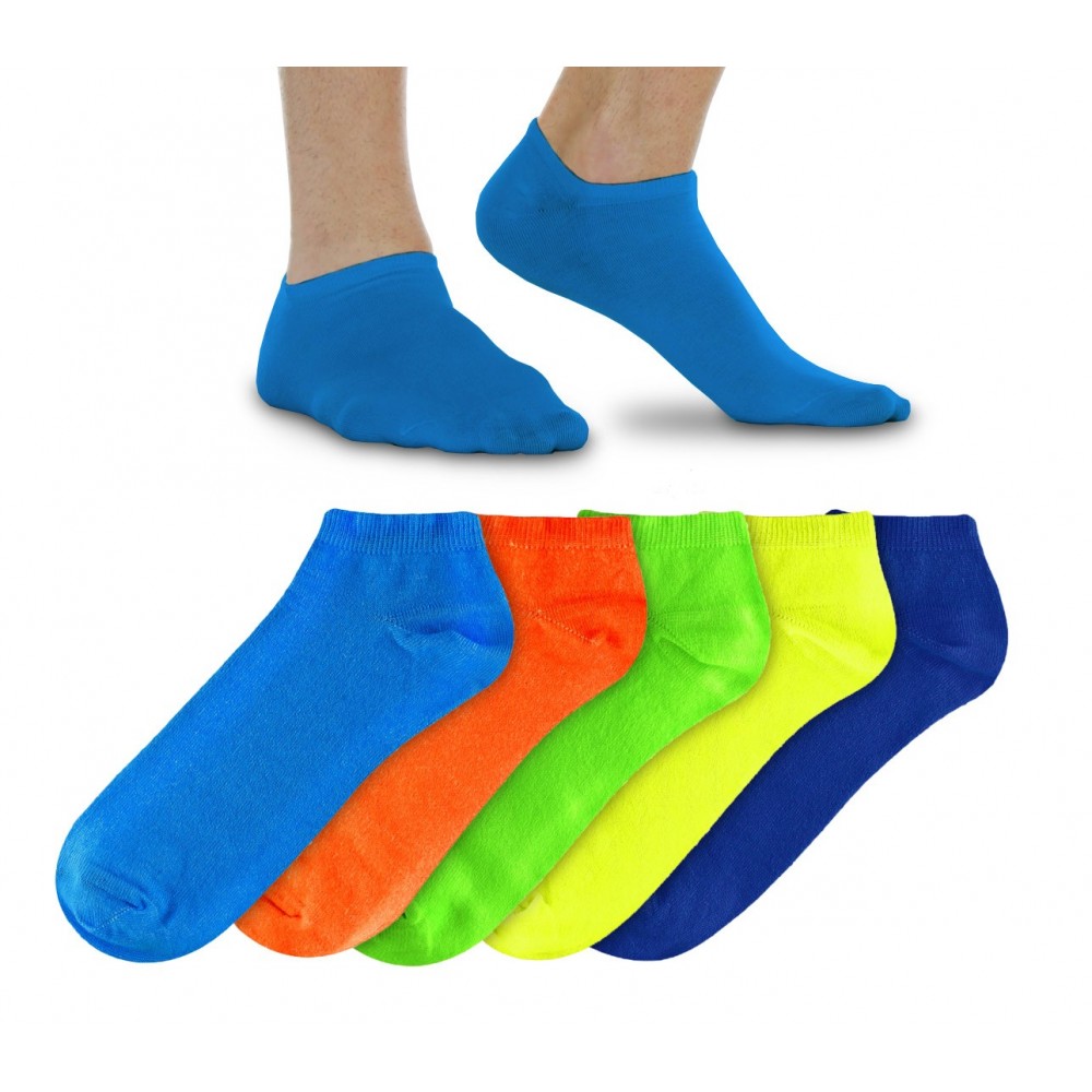 N803 Pack da 12 paia di fantasmini fluo da uomo vari colori in cotone