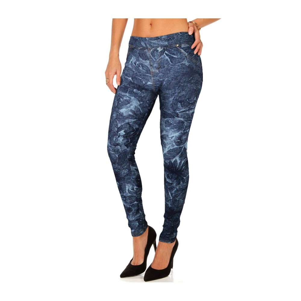 HO-1610 Set 2 leggings stile denim mod. Alisya con trama floreale e tasche
