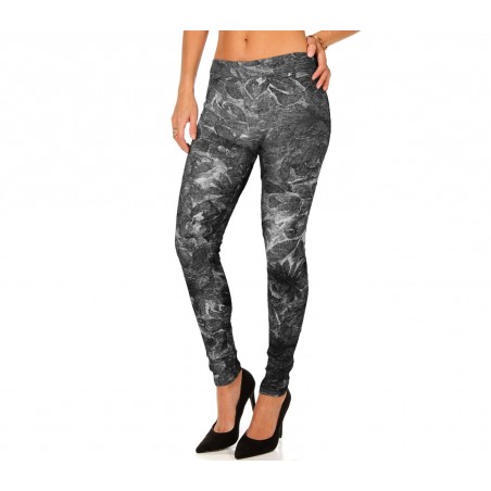 HO-1610 Set 2 leggings stile denim mod. Alisya con trama floreale e tasche