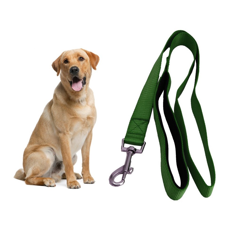 054253 Guinzaglio corto per cani in nylon 120 cm verde militare con moschettone