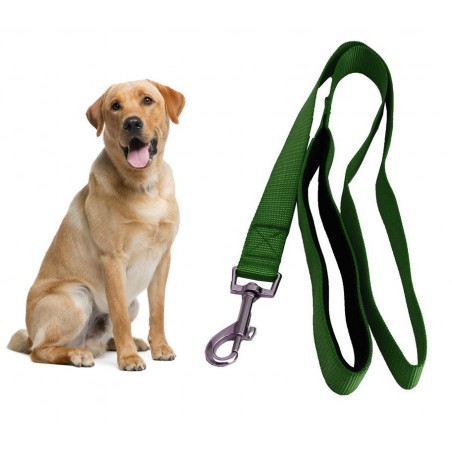 054253 Guinzaglio corto per cani in nylon 120 cm verde militare con moschettone