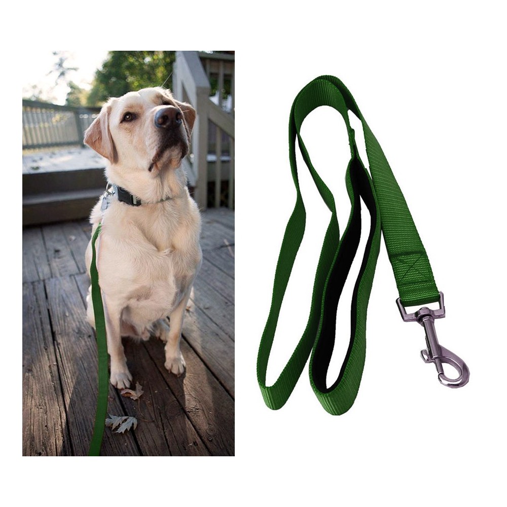054253 Guinzaglio corto per cani in nylon 120 cm verde militare con moschettone