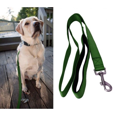 054253 Guinzaglio corto per cani in nylon 120 cm verde militare con moschettone