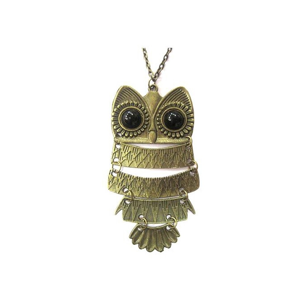 Collana 75 cm lunga vintage ciondolo charm gufo gufetto owl bronzo Necklace