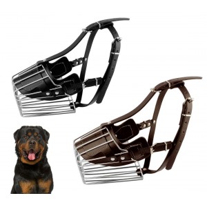 5811Museruola a cestello in acciaio e cuoio adatta per cani di taglia grande15cm