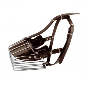 5811Museruola a cestello in acciaio e cuoio adatta per cani di taglia grande15cm 2