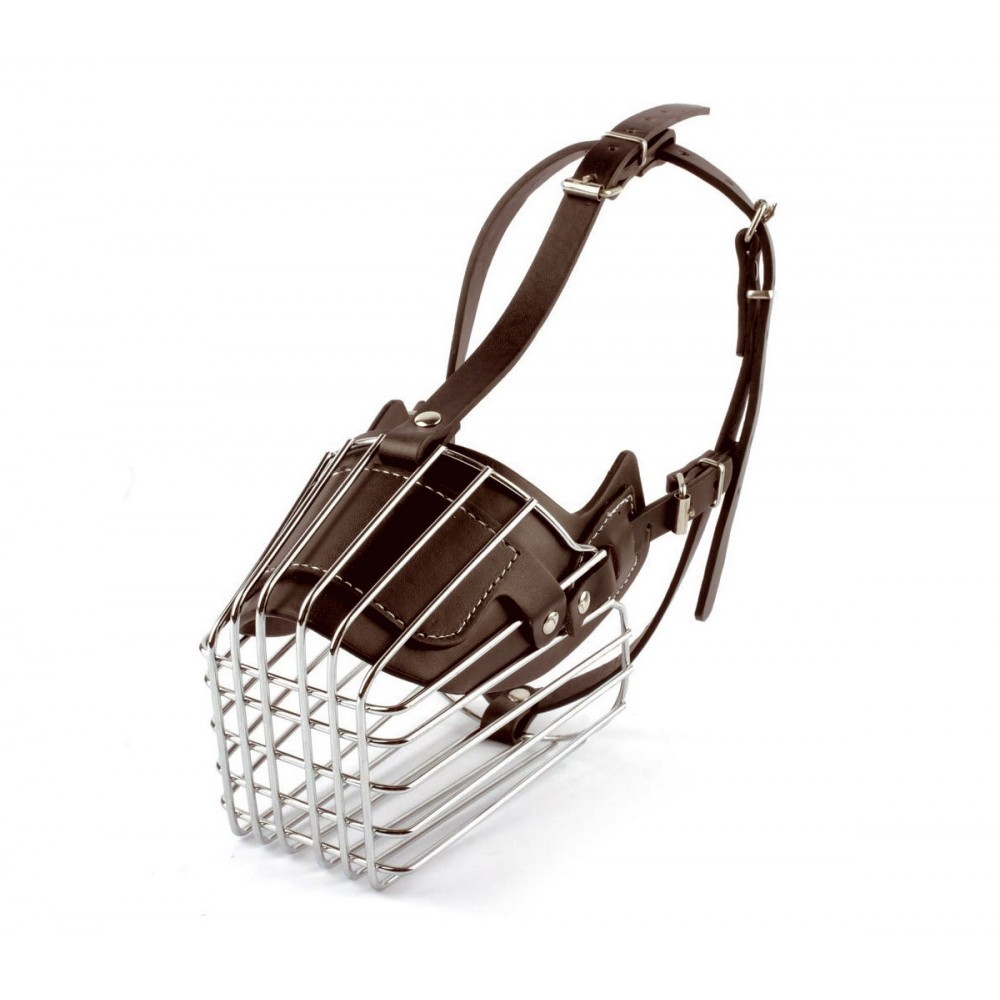 5811Museruola a cestello in acciaio e cuoio adatta per cani di taglia grande15cm