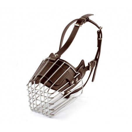 5811Museruola a cestello in acciaio e cuoio adatta per cani di taglia grande15cm