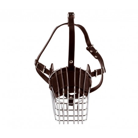 5811Museruola a cestello in acciaio e cuoio adatta per cani di taglia grande15cm