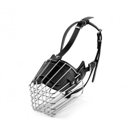 Museruola a cestello in acciaio e cuoio adatta per cani di taglia media 14cm